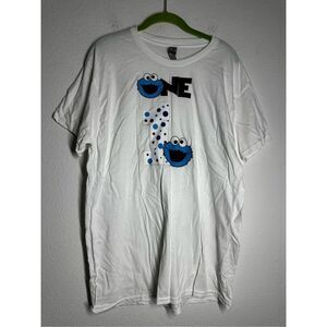 Gildan Heavy Cotton Adulte Cookie Monster 1 T-shirt Size L White Blue
